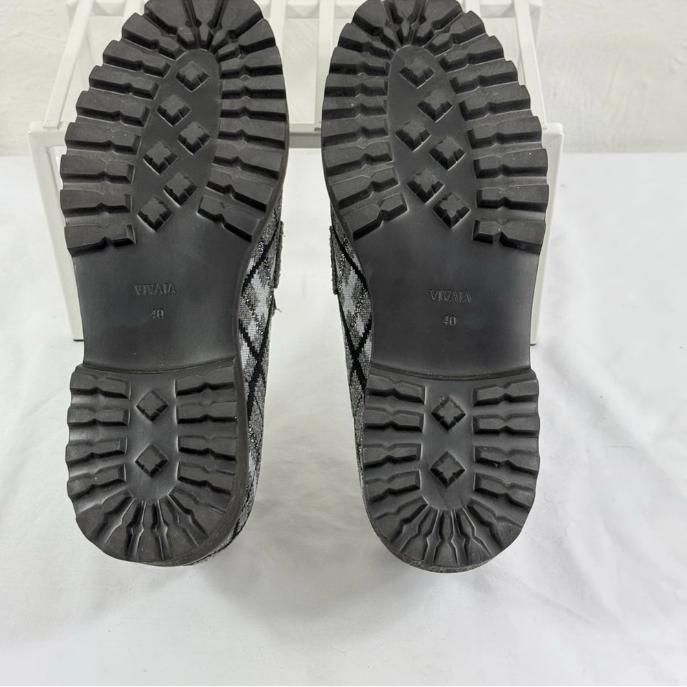Stylish Gray Plaid Women's Chunky Loafers - Picture 9 of 10